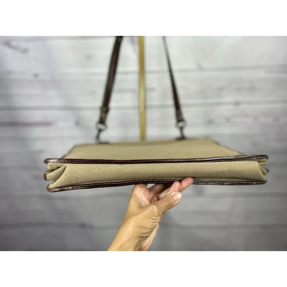 Vtg Holland Khaki Battenkill Canvas Saddle Leather Briefcase Messenger Bag USA